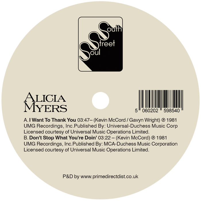 Alicia Myers - I Want To Thank You / Don't Stop What You're Doin' - 7" Vinyl, B Side