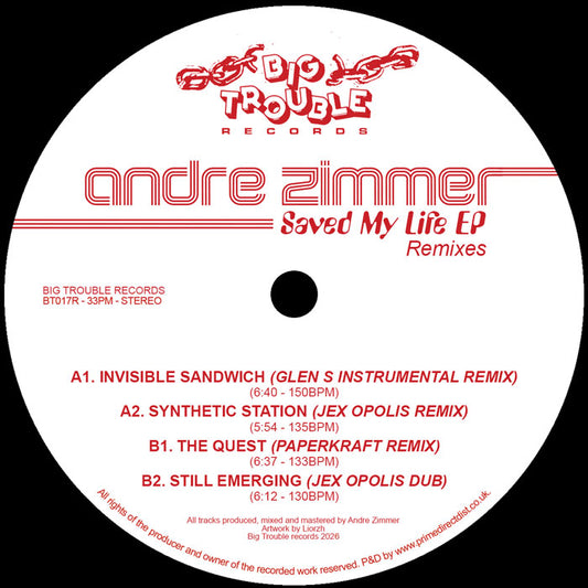 Andre Zimmer - Saved My Life (Remixes) [12 Inch Vinyl, Big Trouble, Side A]