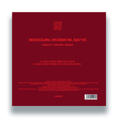 Bedouin & Robin M - Heavy On My Mind feat. SKYE [12 Inch Vinyl, Human By Default, Back Cover Picture Sleeve]