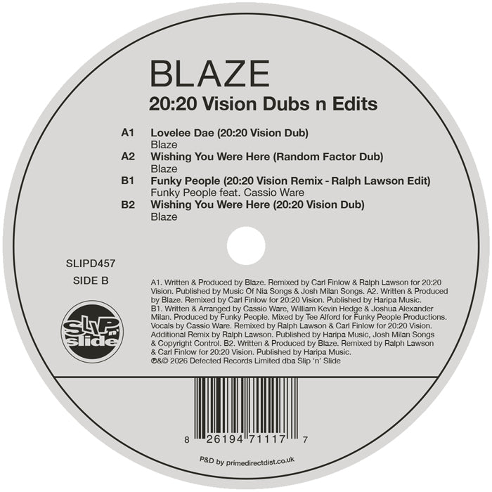 Blaze - 20:20 Vision Dubs n Edits [12 Inch Vinyl, Slip 'n' Slide Records, Side B]