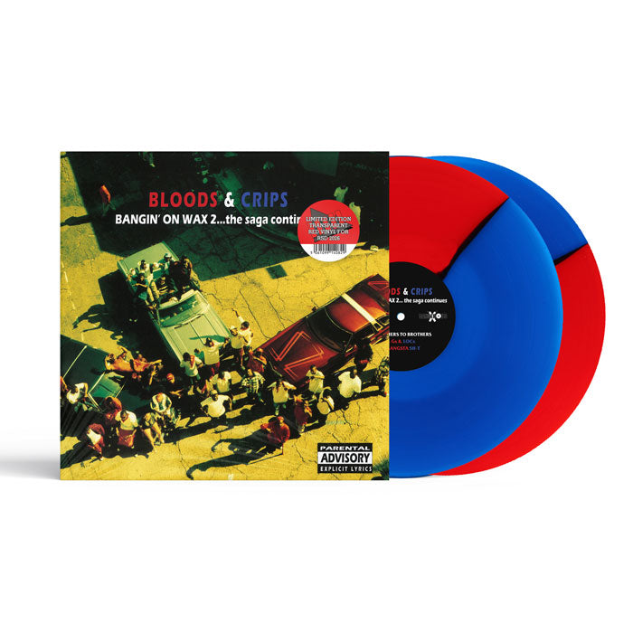 Bloods & Crips - Bangin' On Wax 2...The Saga Continues - RSD 2026 - Record Store Day 2026 [2x12 Inch Double LP Vinyl, Red & Blue Half & Half Effect, Dangerous Records, Front Cover]