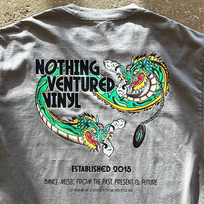 Nothing Ventured Vinyl Dragon T-Shirt, Back Print Close-up