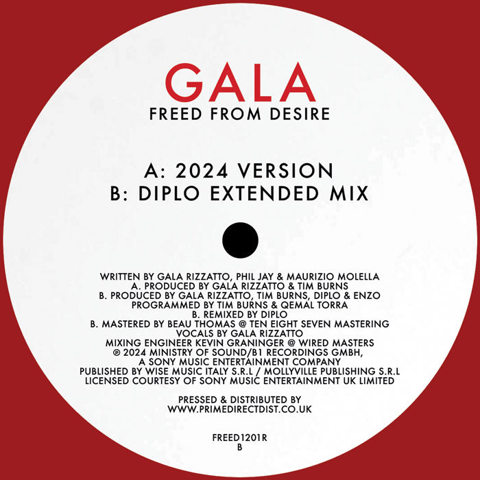 Gala - Freed From Desire [LTD Edition Red 12 Inch Vinyl, Ministry of Sound / B1 Recordings, Side B]