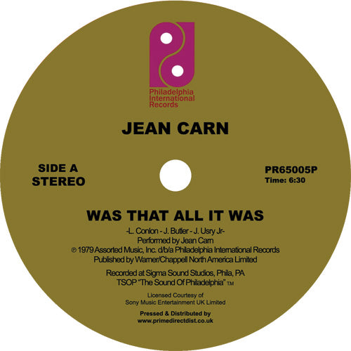 Jean Carn - Was That All It Was / Don't Let It Go to Your Head [12 Inch Vinyl, Philadelphia International Records, Side A]