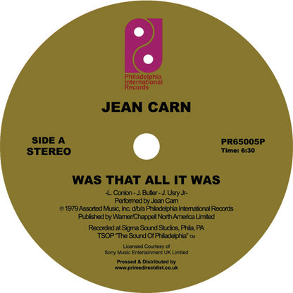 Jean Carn - Was That All It Was / Don't Let It Go to Your Head [12 Inch Vinyl, Philadelphia International Records, Side A]