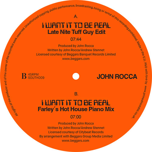 John Rocca - I Want It To Be Real (Late Nite Tuff Guy & Farley 'Jackmaster' Funk Remixes) [12 Inch Vinyl, South Street Records, Side B]