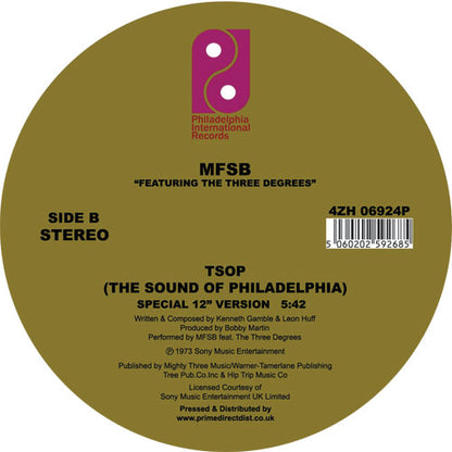 MFSB Feat. The Three Degrees - Love Is the Message (12 Inch Version) / TSOP (Special 12 Inch Version) - 12" Vinyl, Side B