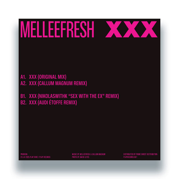 Melleefresh - XXX - Remixes [12 Inch Vinyl, Play Rave Records, Back Cover]