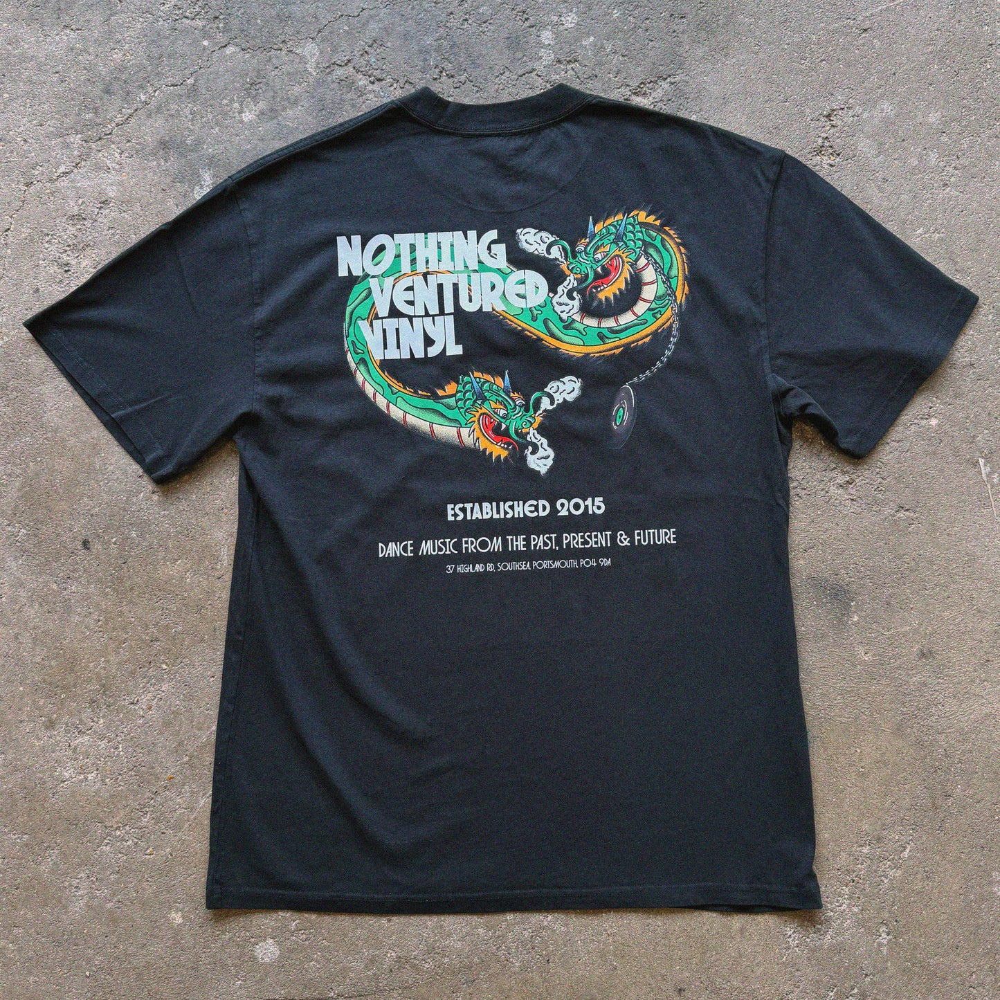 NVV DRAGON TEE BLACK - Nothing Ventured Vinyl, Back Side