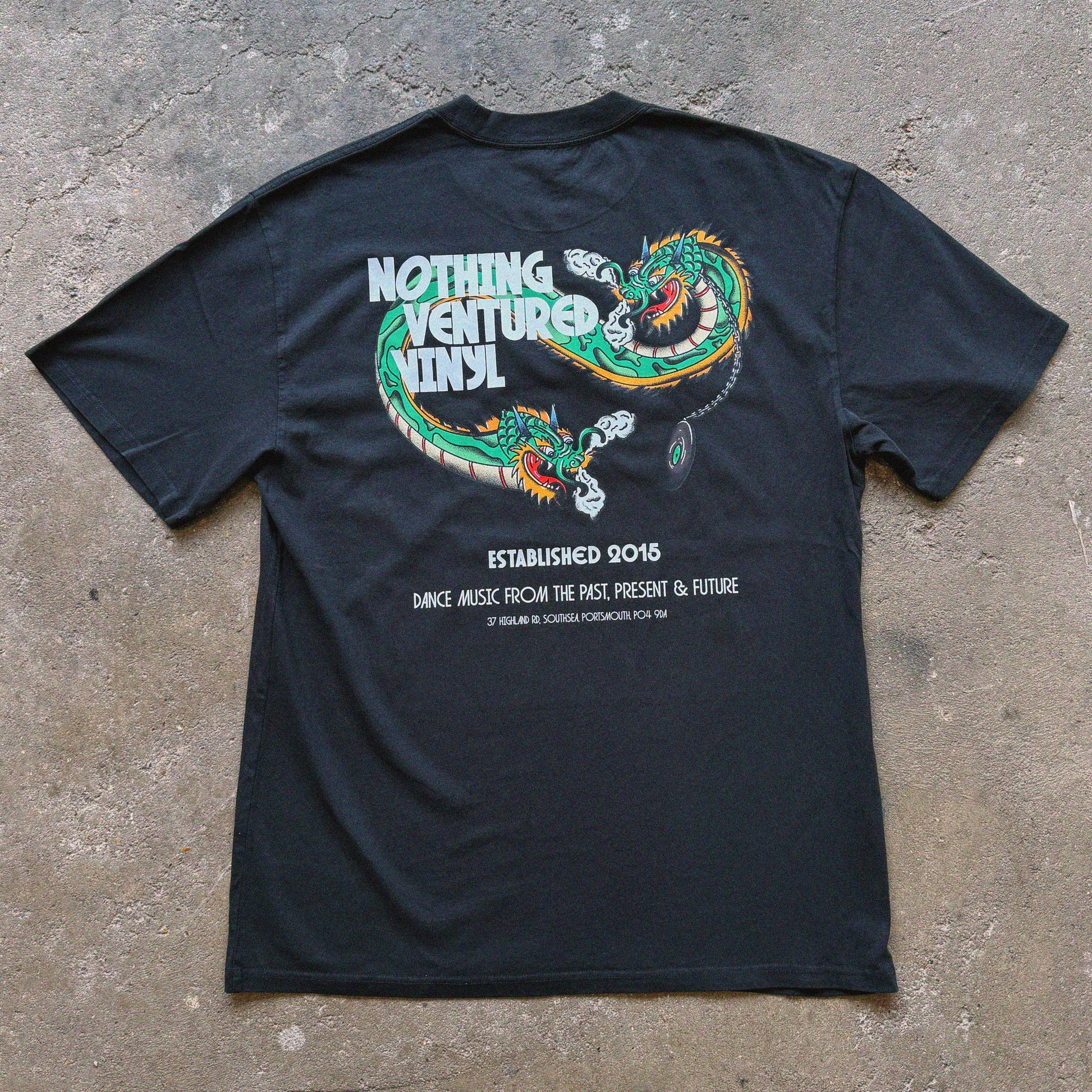 NVV DRAGON TEE BLACK - Nothing Ventured Vinyl, Back Side