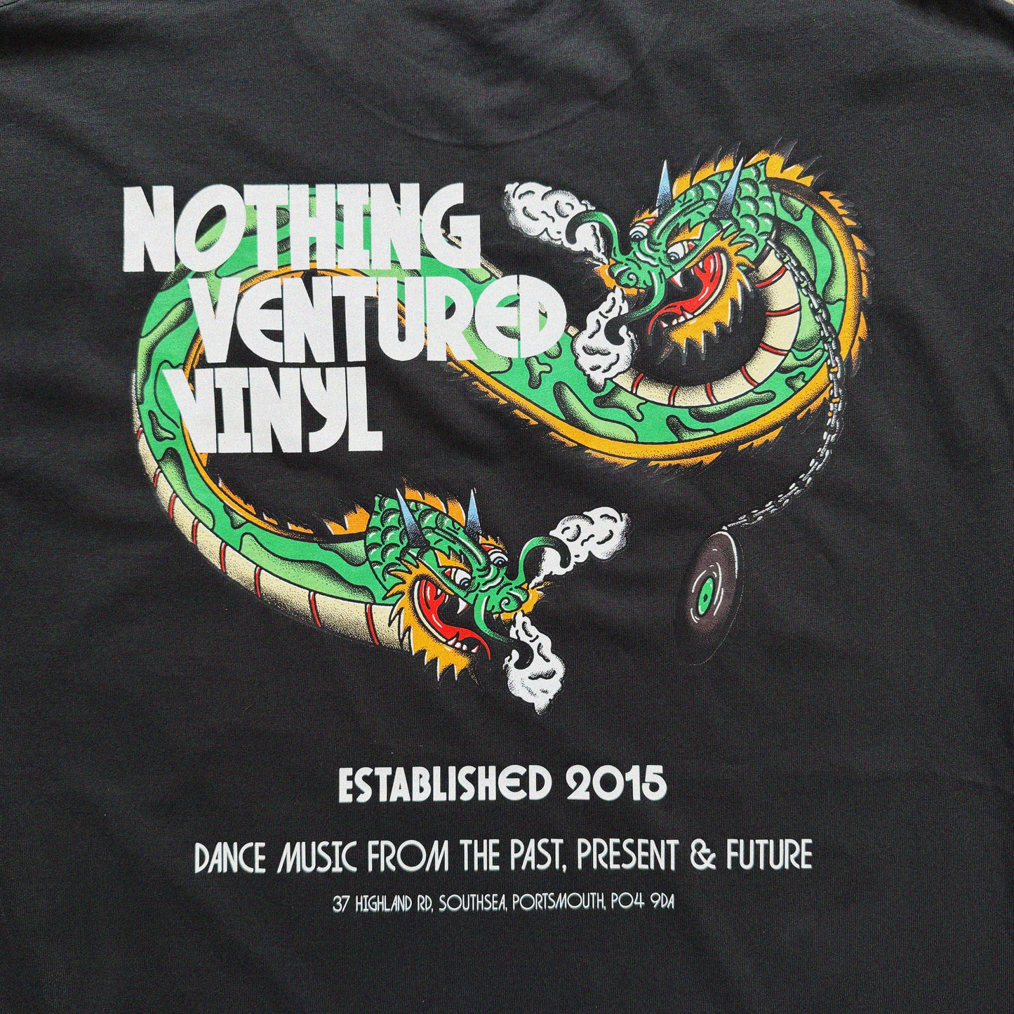 NVV DRAGON TEE BLACK - Nothing Ventured Vinyl, Back Side Design