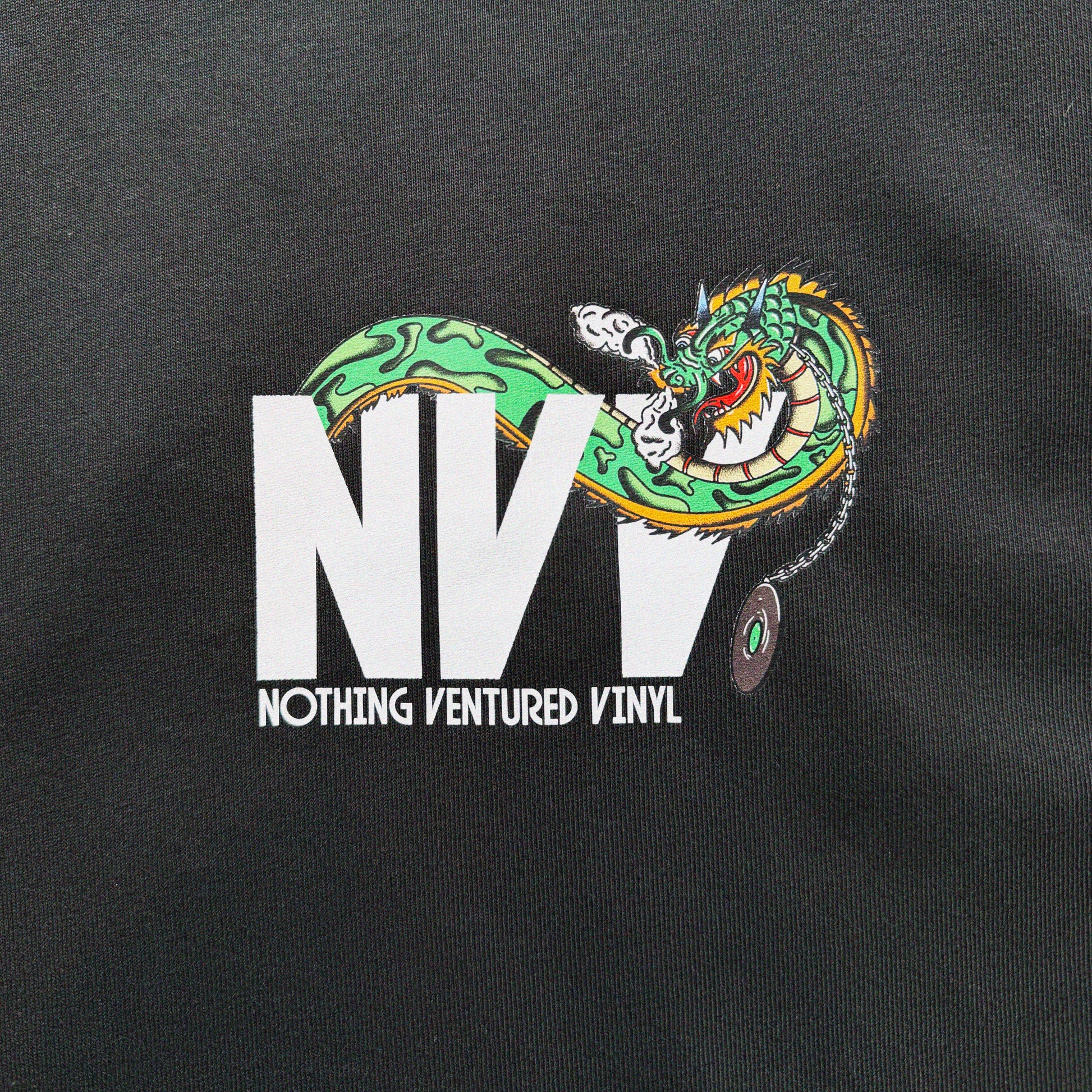 NVV DRAGON TEE BLACK - Nothing Ventured Vinyl, Front Pocket Design