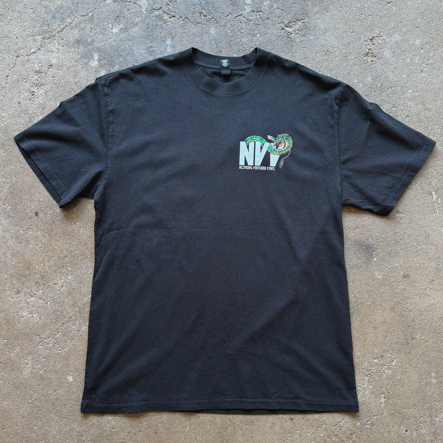 NVV DRAGON TEE BLACK - Nothing Ventured Vinyl, Front Side