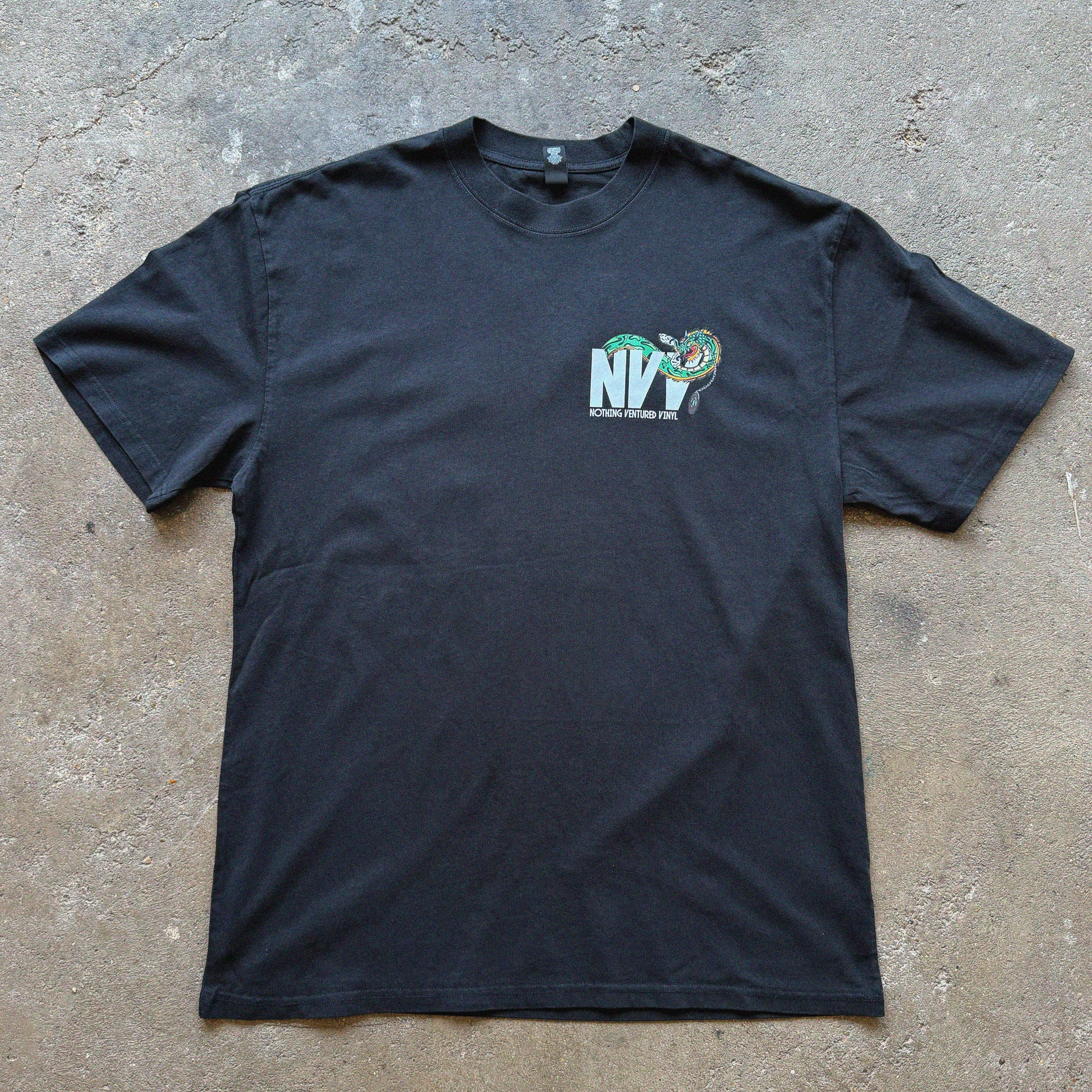 NVV DRAGON TEE BLACK - Nothing Ventured Vinyl, Front Side