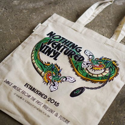 Nothing Ventured Vinyl - Dragon Print Tote Bag (Close Up)
