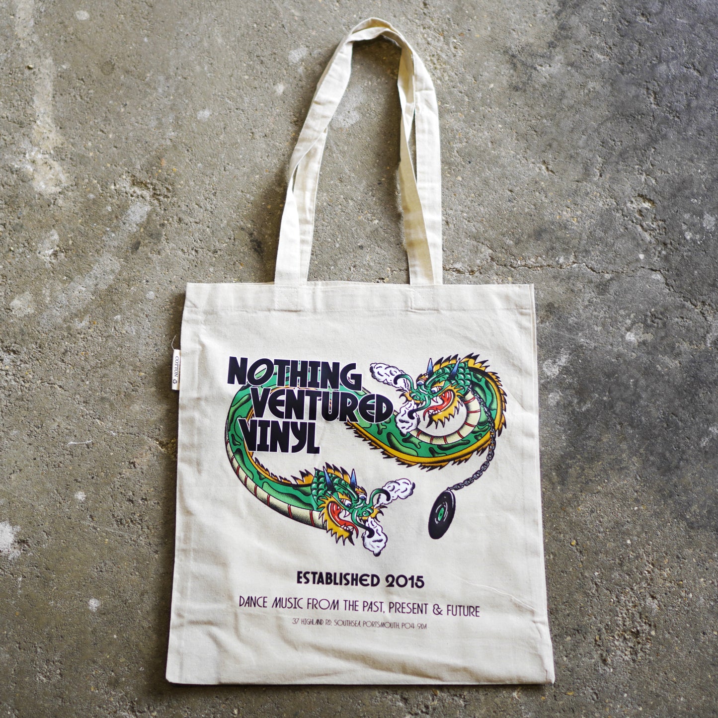 Nothing Ventured Vinyl - Dragon Print Tote Bag (Front Side)