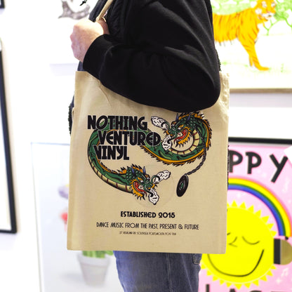 Nothing Ventured Vinyl - Dragon Print Tote Bag (Side Shot)