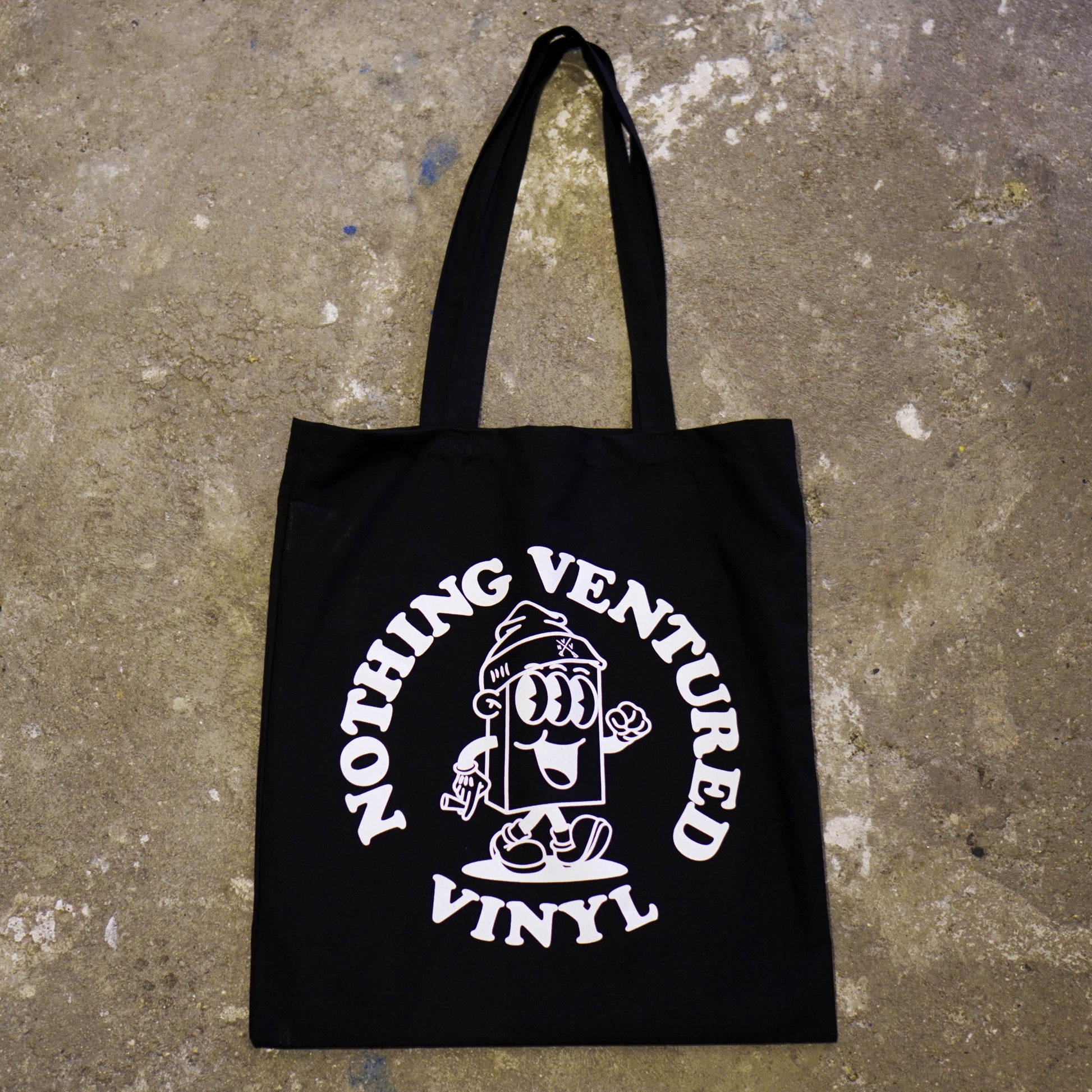 Nothing Ventured Vinyl Tote Bag - Black (Front Side)