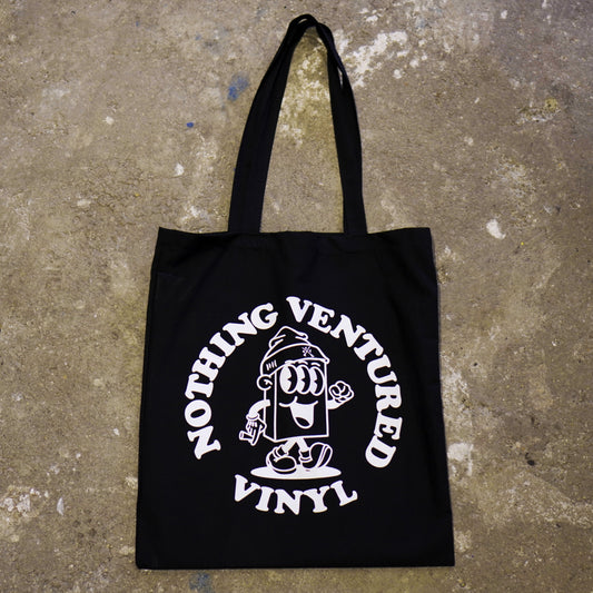 Nothing Ventured Vinyl Tote Bag - Black (Front Side)