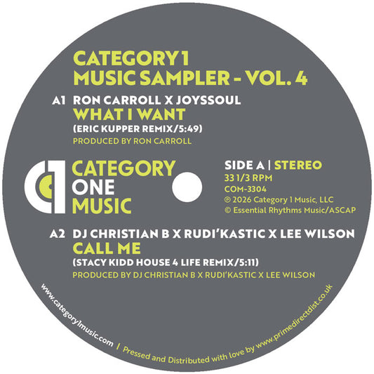 Ron Carroll / Stacy Kidd / Eric Kupper / Marc Cotterell - Category 1 Music Sampler - Vol. 4 [12 Inch Vinyl, Side A]