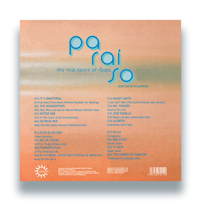 Selected by DJ Alfredo - PARAISO: The True Spirit of Ibiza [12" Double LP Vinyl, Rebirth, Back Cover]