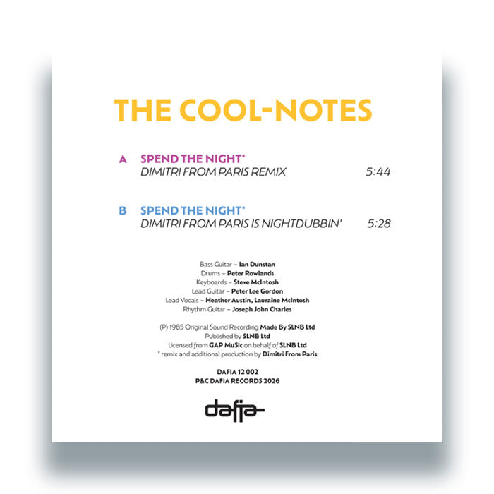 The Cool-Notes - Spend The Night (Dimitri From Paris Remixes) [12 Inch Vinyl, Dafia Records, Back Cover]