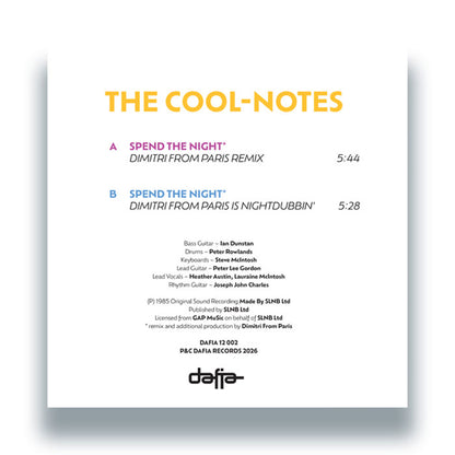 The Cool-Notes - Spend The Night (Dimitri From Paris Remixes) [12 Inch Vinyl, Dafia Records, Back Cover]