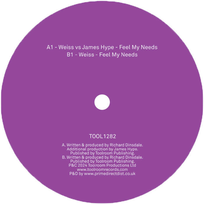 Weiss Vs James Hype - Feel My Needs [12 Inch White Purple & Black Splatter Effect Vinyl, Toolroom Records, Side B]