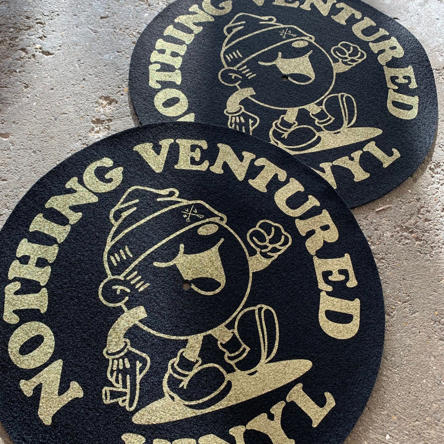 NVV Slipmats - Black with Metallic gold print